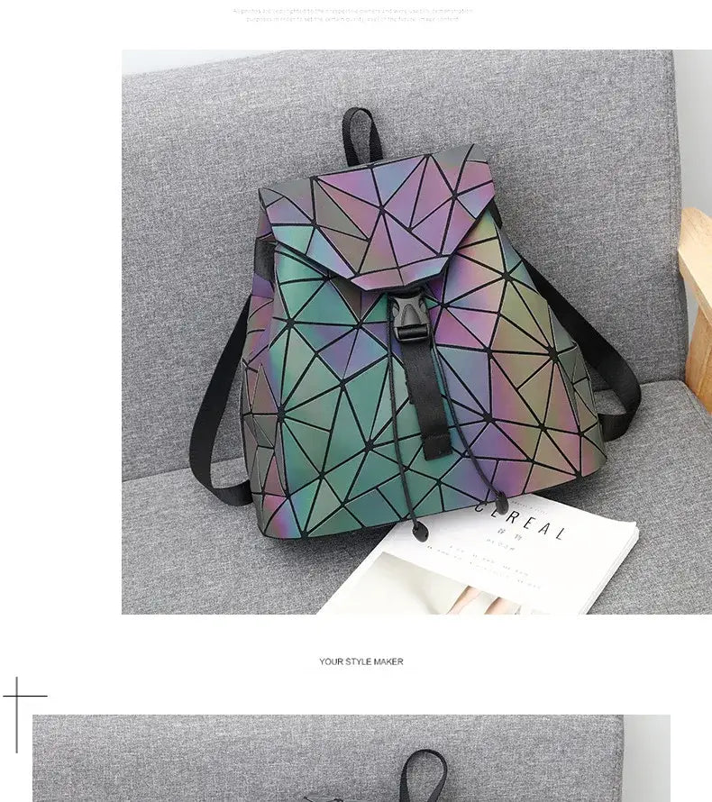 Luminous Geometric Plaid Sequin Female Backpacks