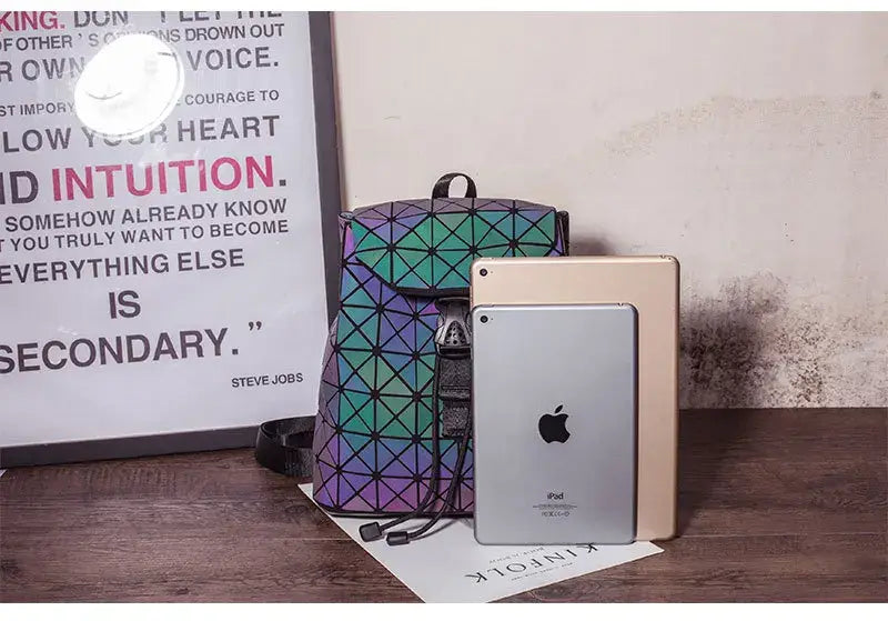 Luminous Geometric Plaid Sequin Female Backpacks