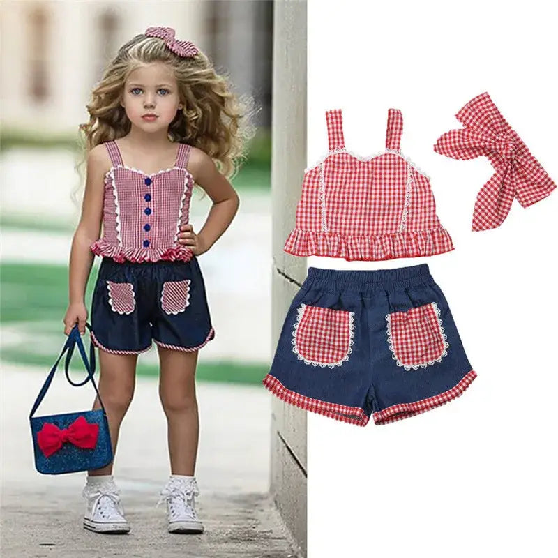 Teenage Girls Clothing Crop Top Denim Shorts Headband