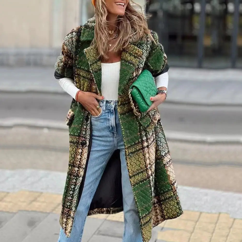New European And American Women’s Fashionable Long Sleeve Lapel Coat Printing
