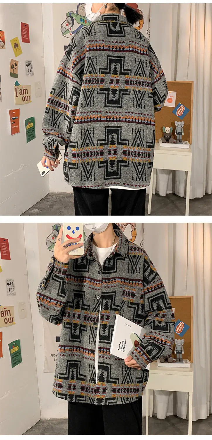 Hong Kong Style Poster Wall Loose Woolen Coat Plus Size Men