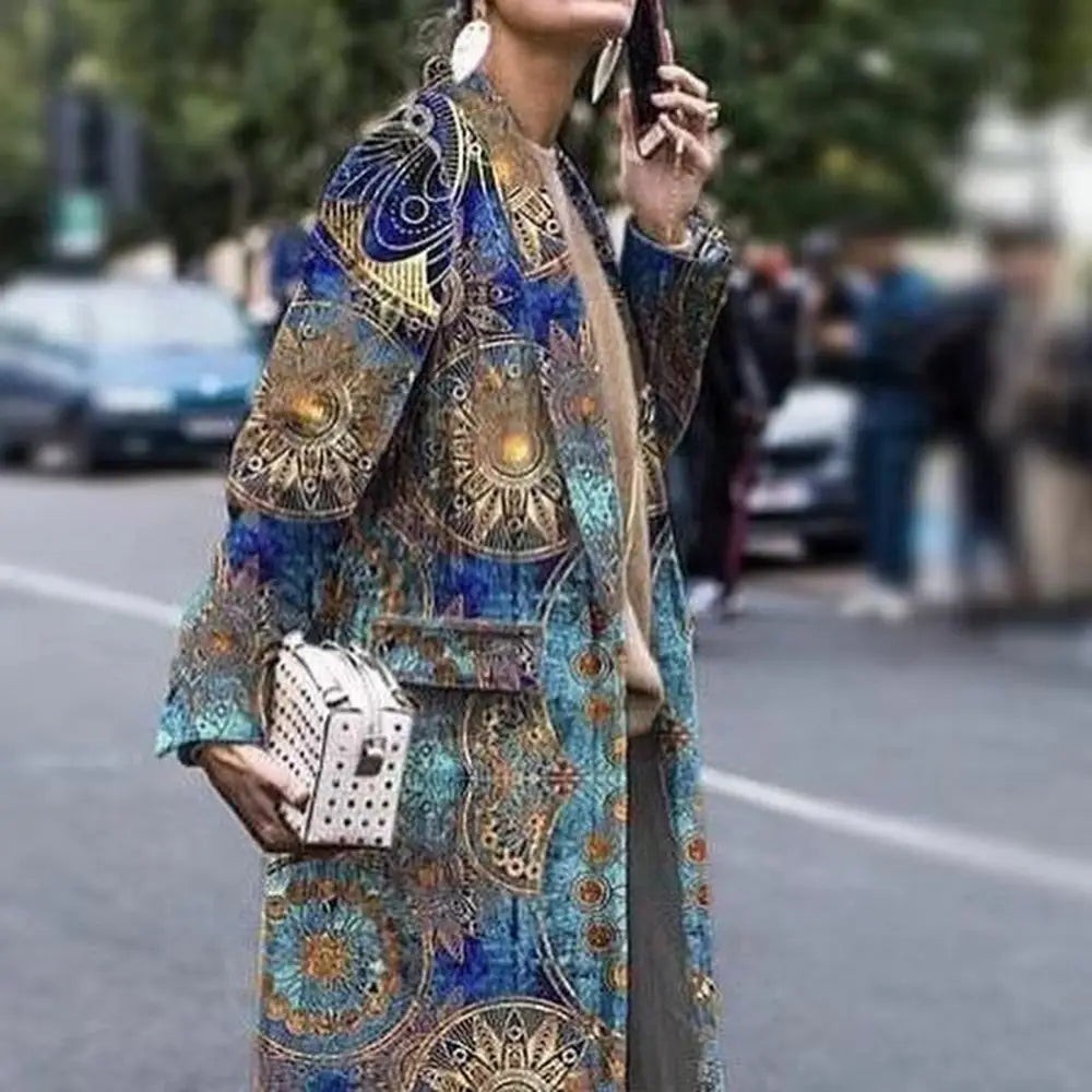 New European And American Women’s Fashionable Long Sleeve Lapel Coat Printing