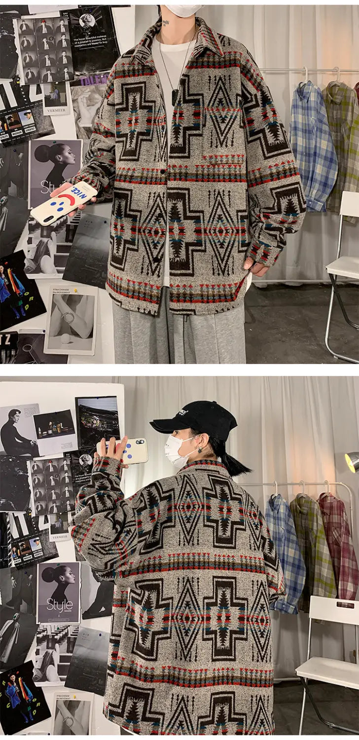 Hong Kong Style Poster Wall Loose Woolen Coat Plus Size Men