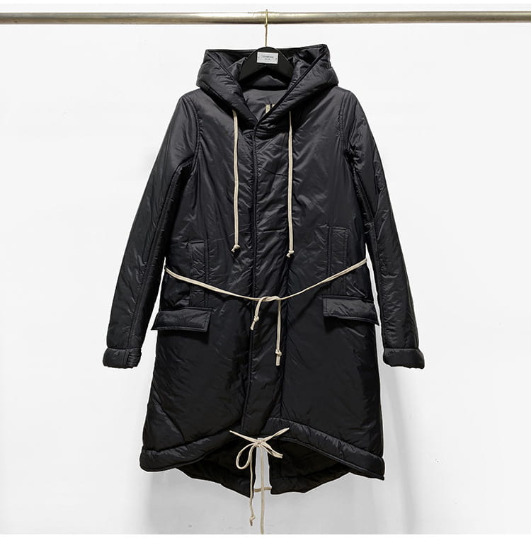 Long Lace Up Hoodie With Cotton Thick Trench Coat For Men And Women