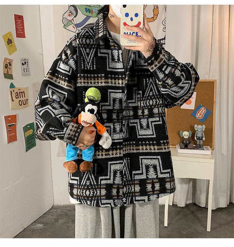 Hong Kong Style Poster Wall Loose Woolen Coat Plus Size Men