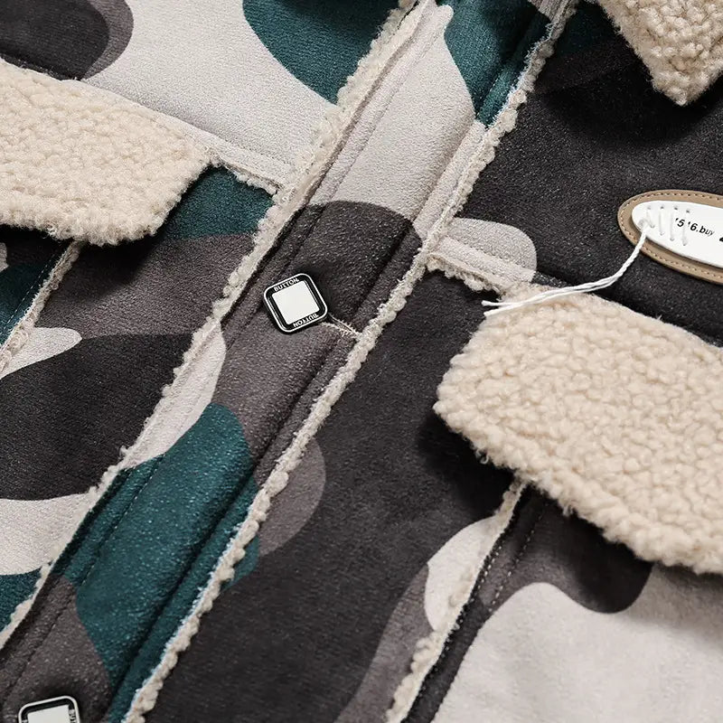 Winter New Camouflage Fleece Lapel Cotton Coat For Men