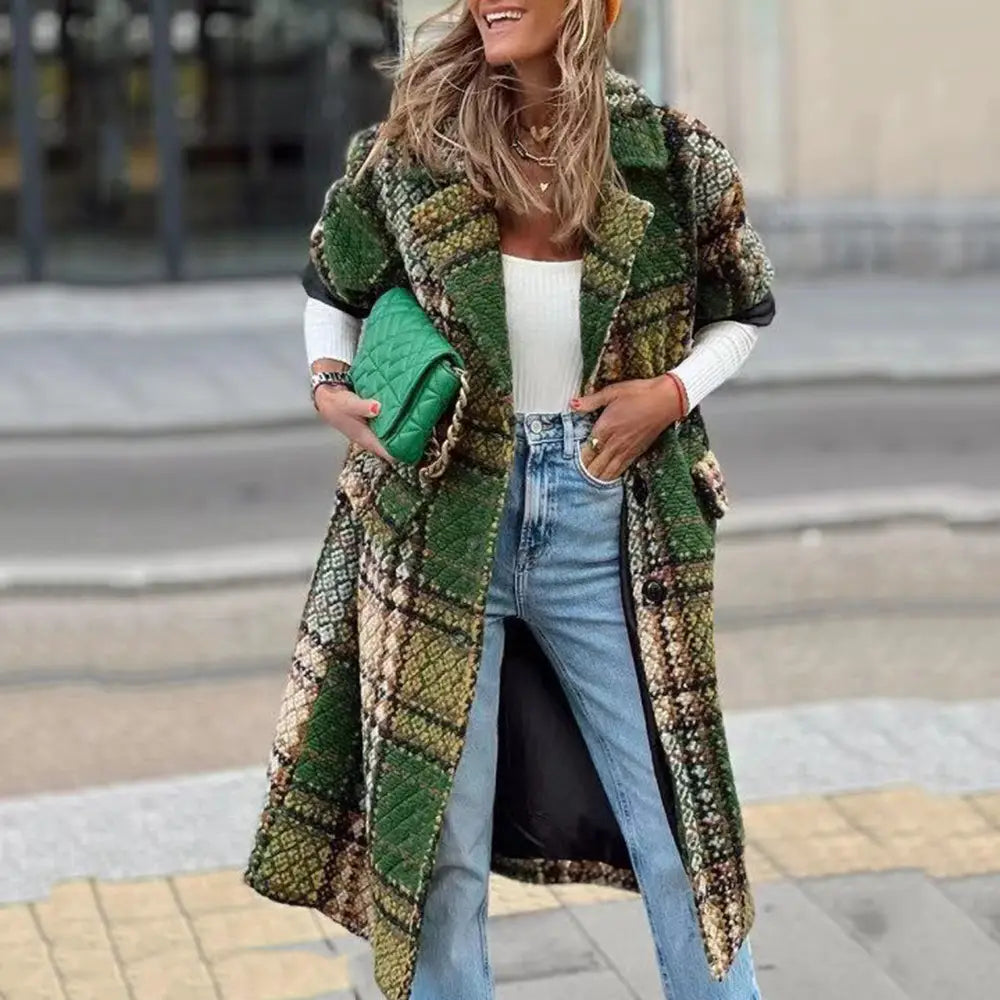 New European And American Women’s Fashionable Long Sleeve Lapel Coat Printing
