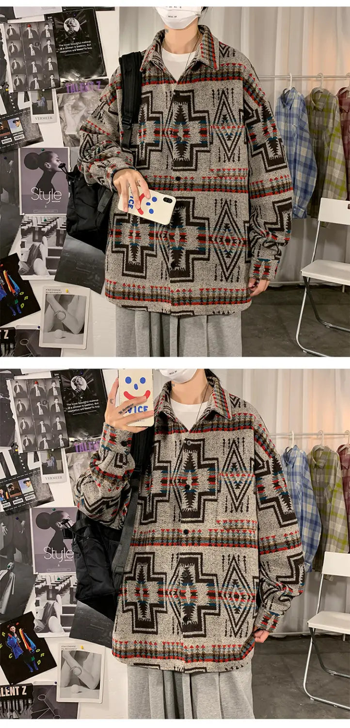 Hong Kong Style Poster Wall Loose Woolen Coat Plus Size Men