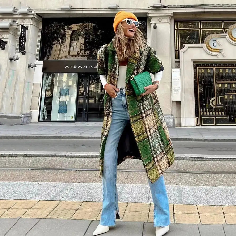 New European And American Women’s Fashionable Long Sleeve Lapel Coat Printing