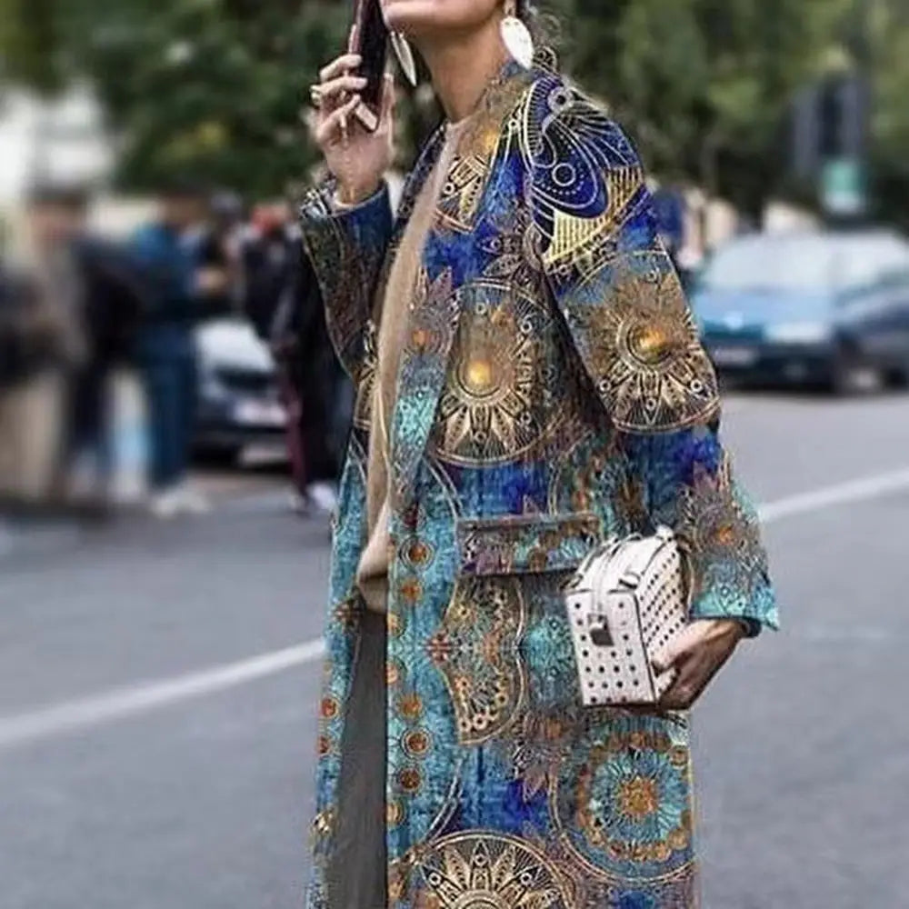 New European And American Women’s Fashionable Long Sleeve Lapel Coat Printing
