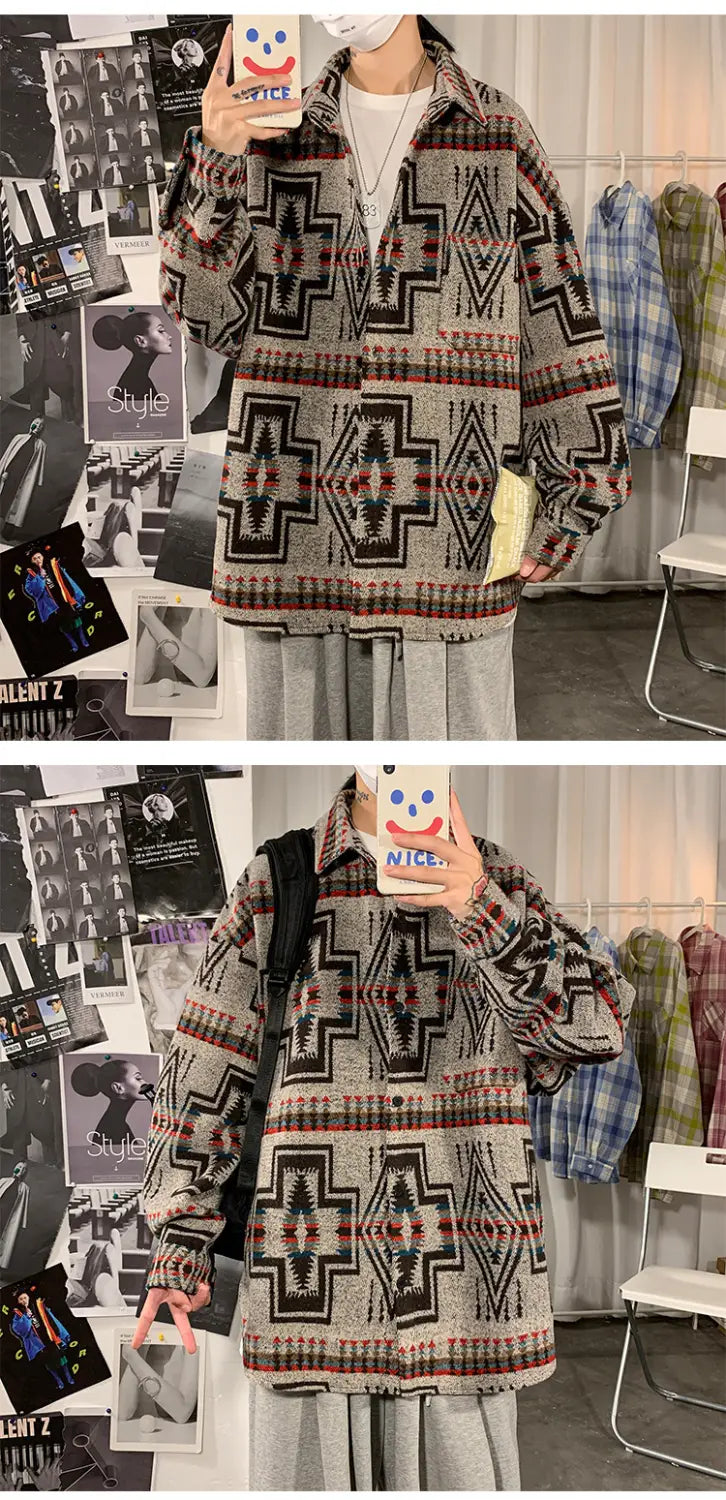 Hong Kong Style Poster Wall Loose Woolen Coat Plus Size Men