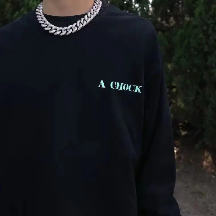 A Chock Original National Tide Circular Vortex Logo Printing Basic Sweater Tide Brand Loose Casual Long-Sleeved T-Shirt Men Beyond Trends Hub
