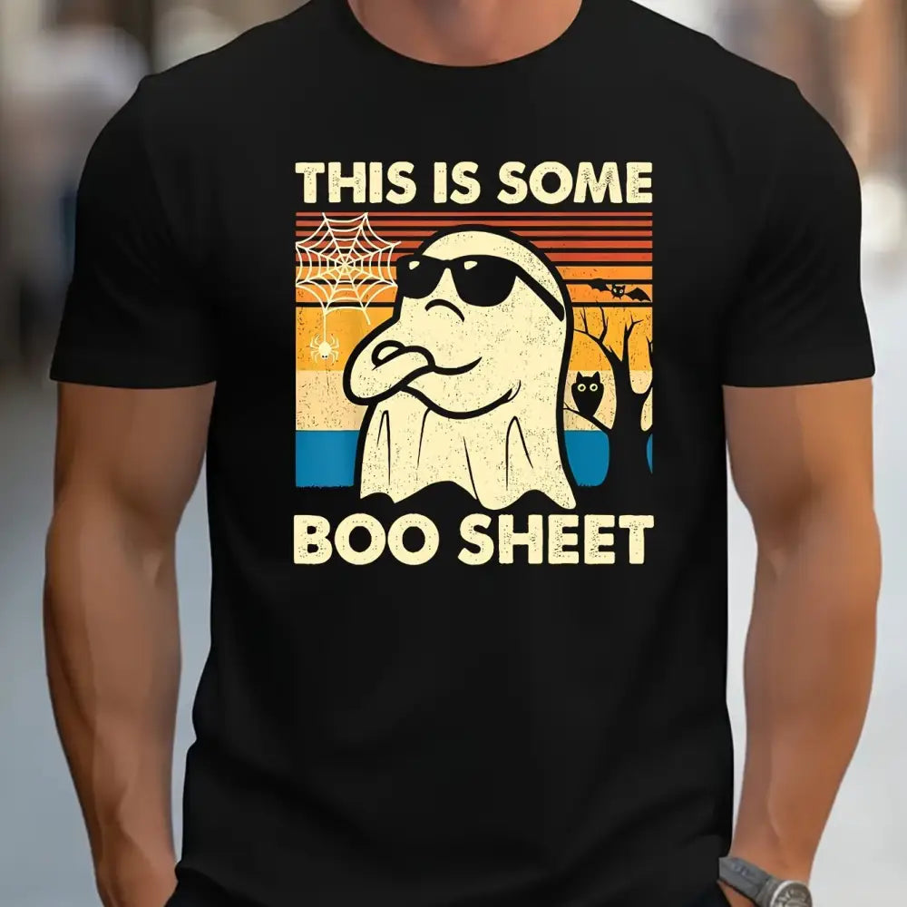 A Halloween Themed Graphic T-shirt - Casual Polyester Round Neck T-shirt With Spandex Slightly Elastic Regular Short