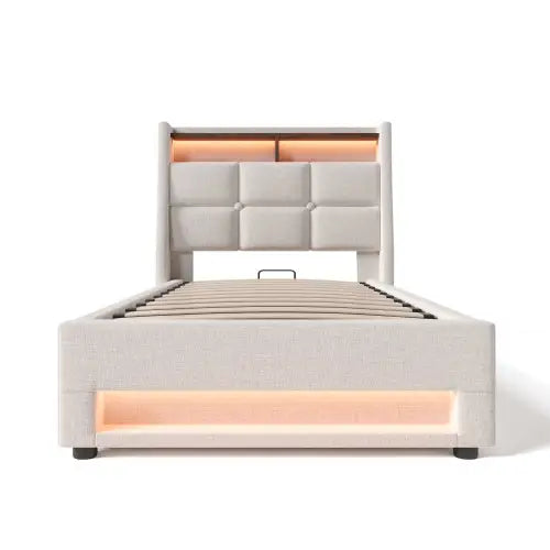 A Metal Bed Frame Made Of Linen Material - Beige - 5