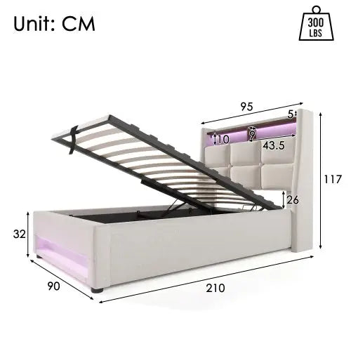 A Metal Bed Frame Made Of Linen Material - Beige - 5