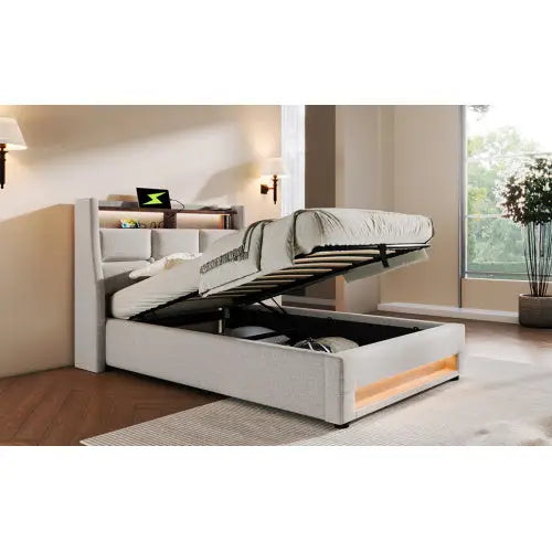 A Metal Bed Frame Made Of Linen Material - Beige - 5