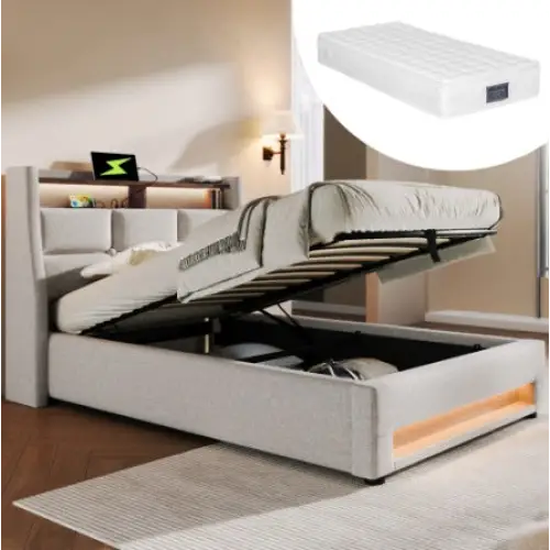 A Metal Bed Frame Made Of Linen Material - Beige - 5