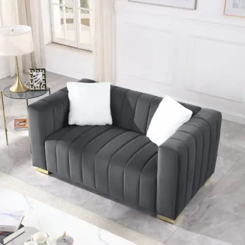 A Modern Channel Sofa Take On A Traditional Chesterfield,Grey Color,loveseater - Grey - 5