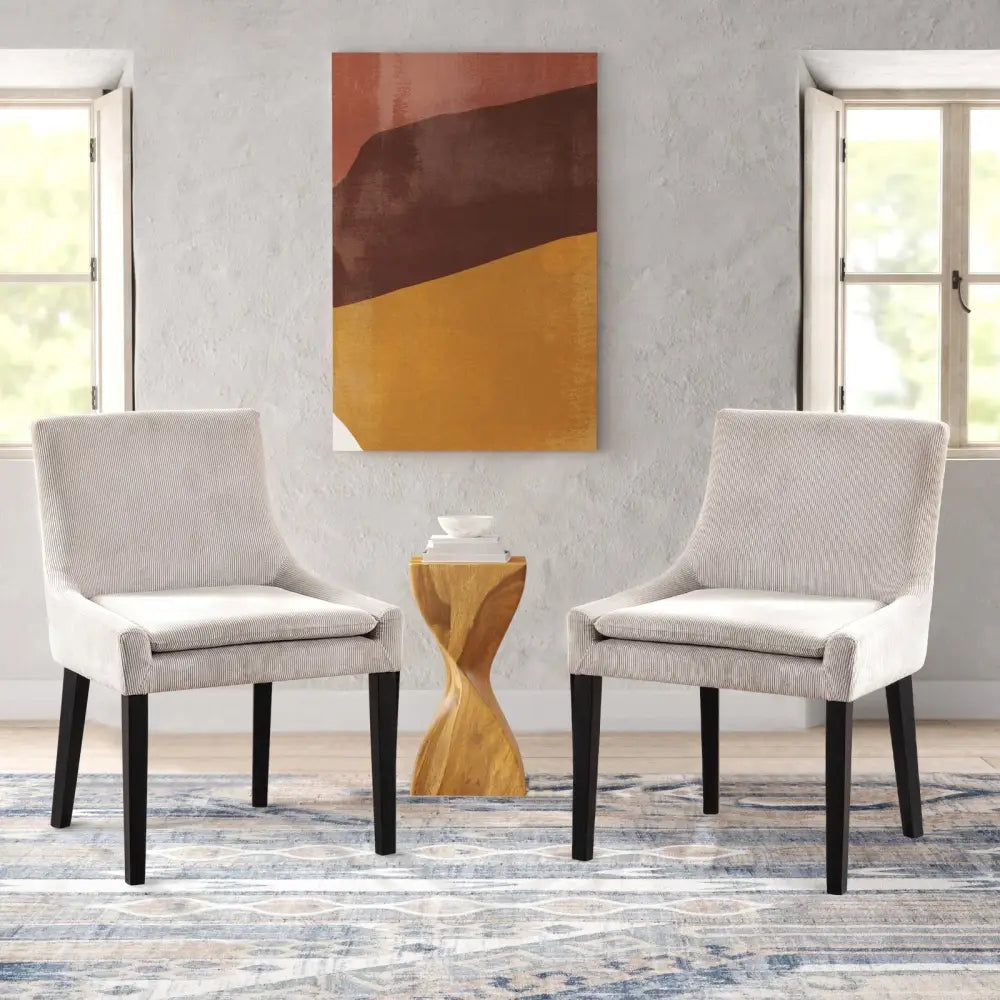 A Set Of Two Modern Dining Chairs - Beige - 5