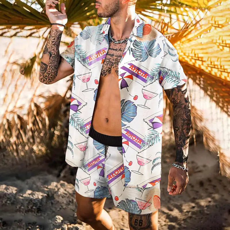 Retro Loose Suit Men’s Personality Beach Shirt Short Sleeve Men