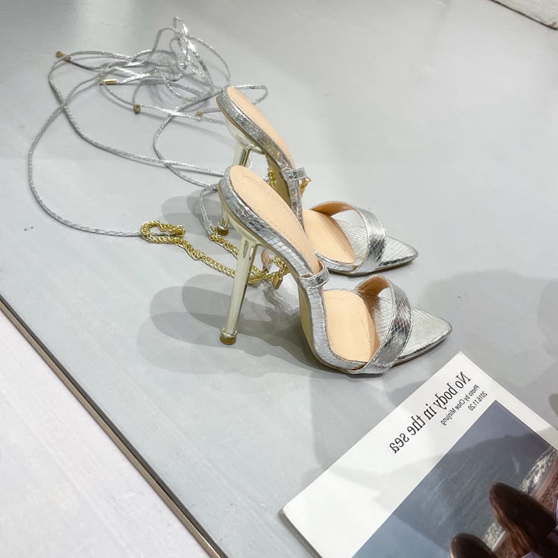 Women’s Summer Metal Chain Strap Pointy High Heels