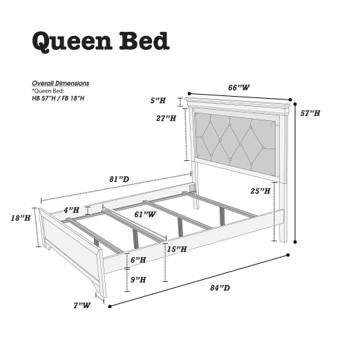 Dark Gray Faux Leather Tufted Headboard 1pc Queen Size Bed