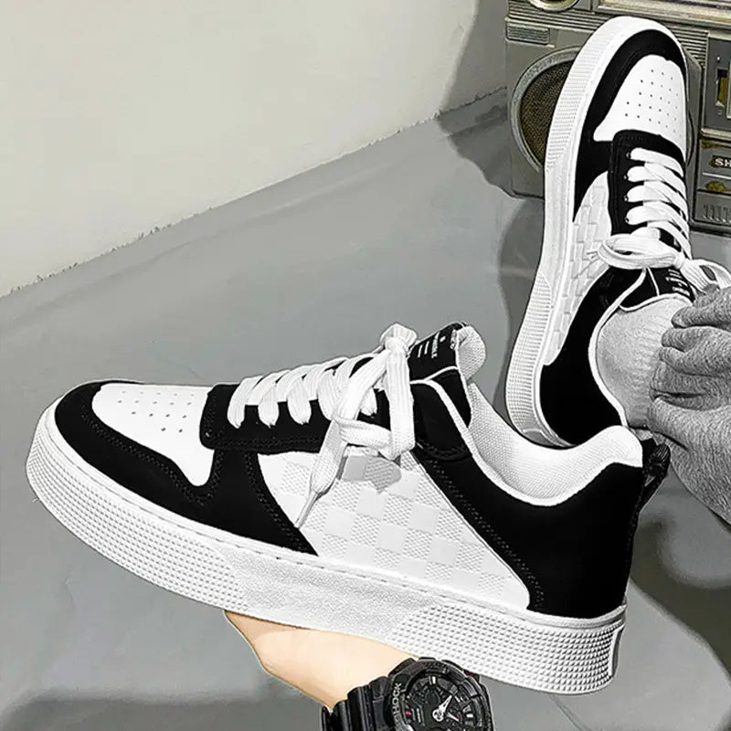 Casual Lace-up Sneakers Men Fashion Breathable Plaid Flats Shoes