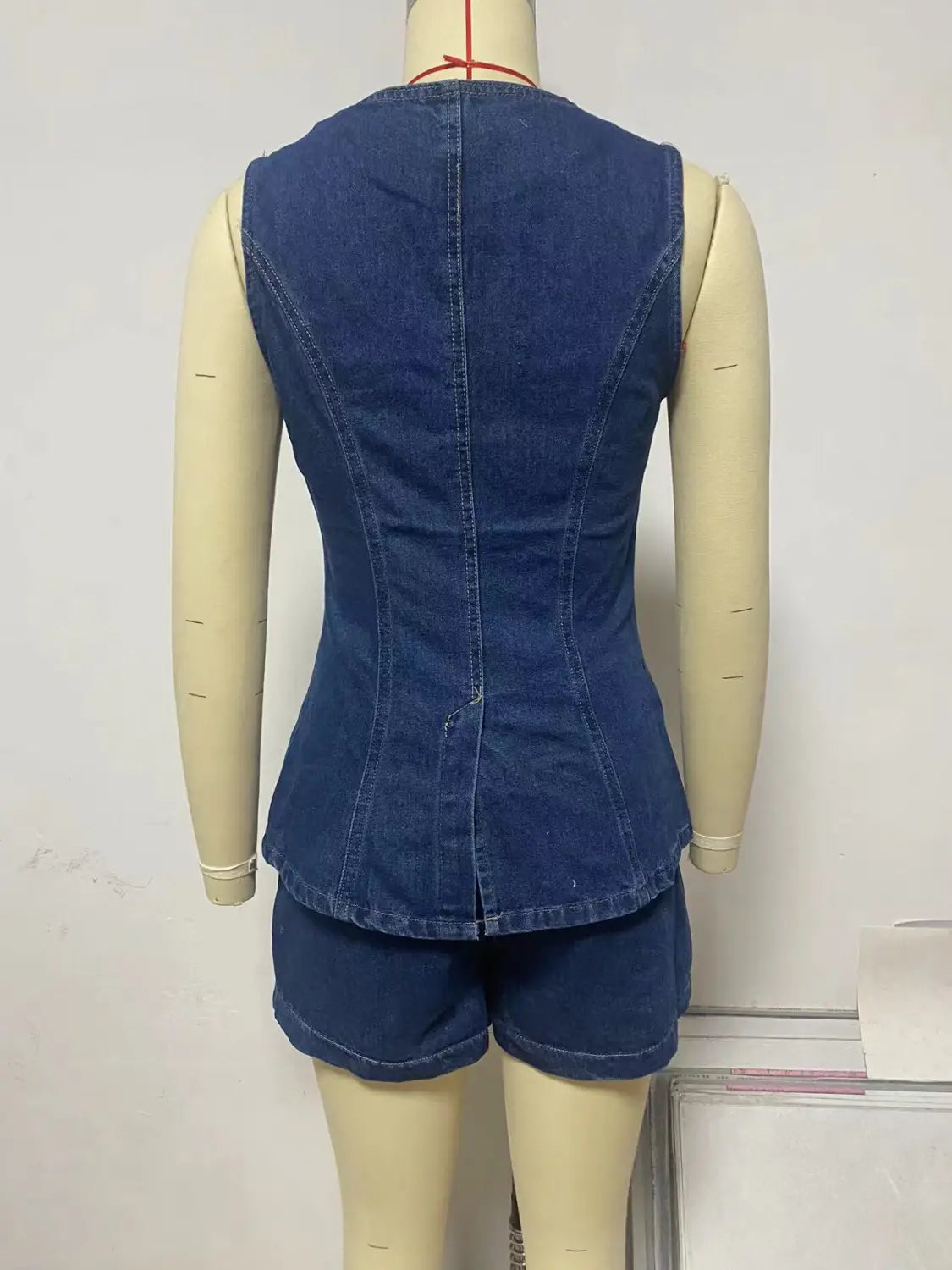 Fashion Denim Suit Summer Casual Sleeveless Button Vest Top And High Waist Shorts Set For Womens Clothing