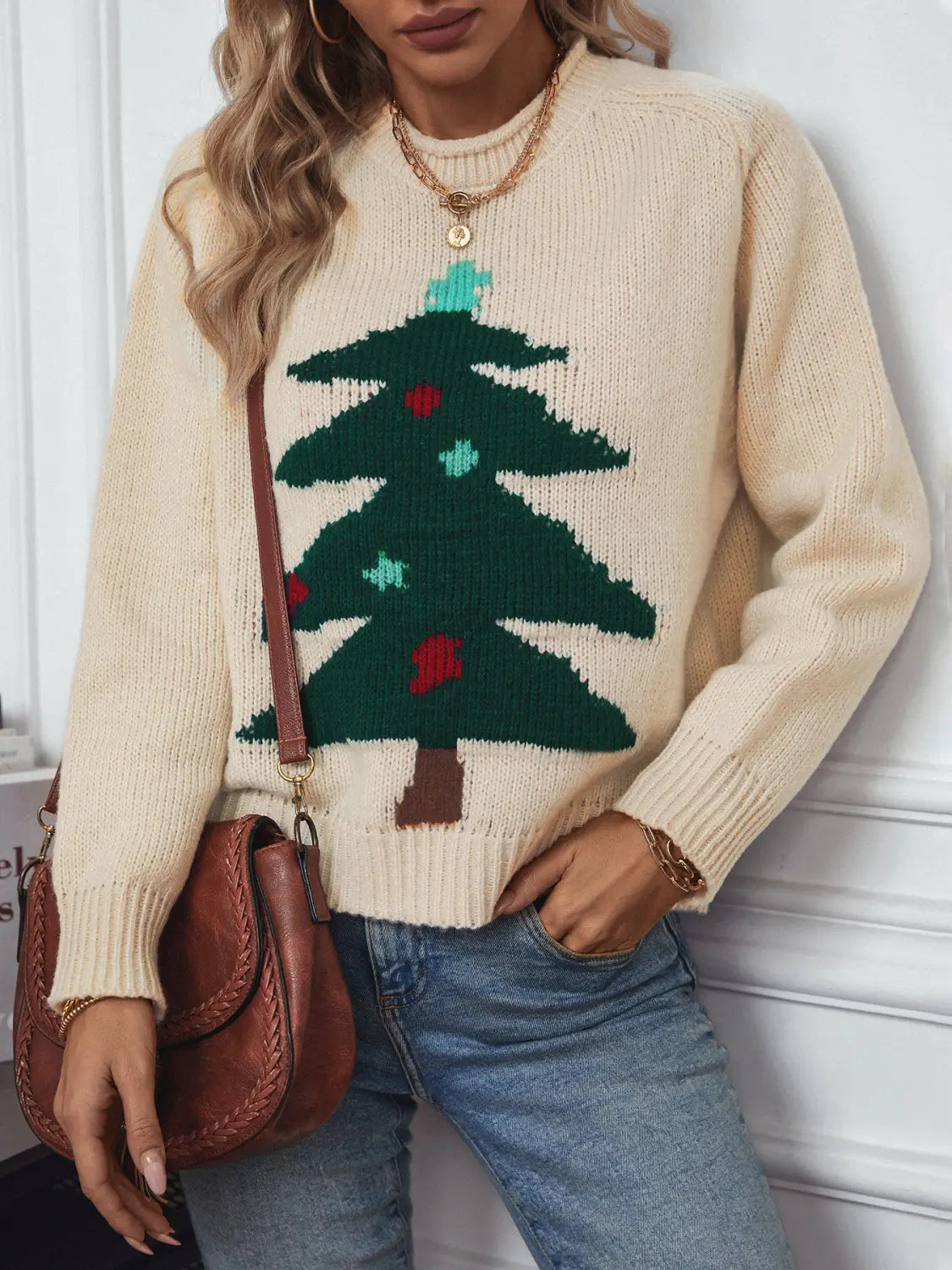 Christmas Tree Pullover Women’s Round Neck Loose Sweater