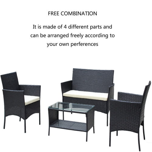 Rattan Patio Furniture 4 Piece Set Outdoor Patio Cushioned Seat