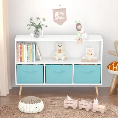 Fiberboard Children’s Bookshelf With Foldable Fabric Drawers