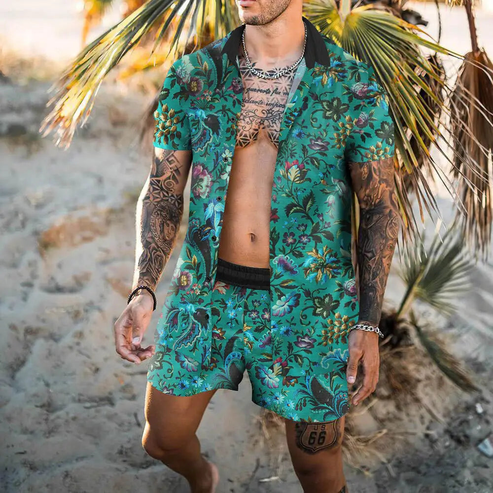Retro Loose Suit Men’s Personality Beach Shirt Short Sleeve Men