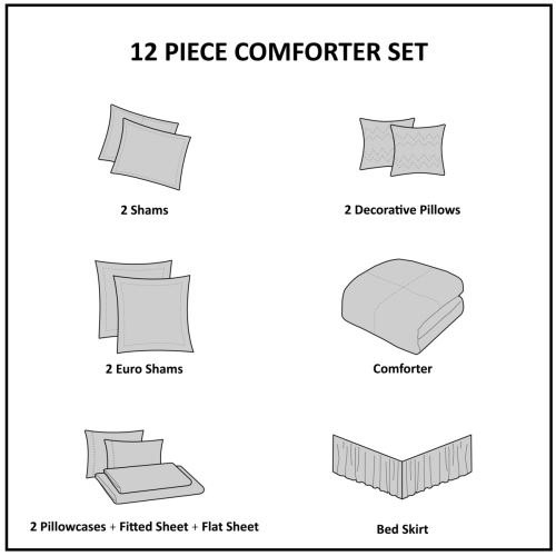 Comforter Set With Cotton Bed Sheets Silver Queen 12 piece