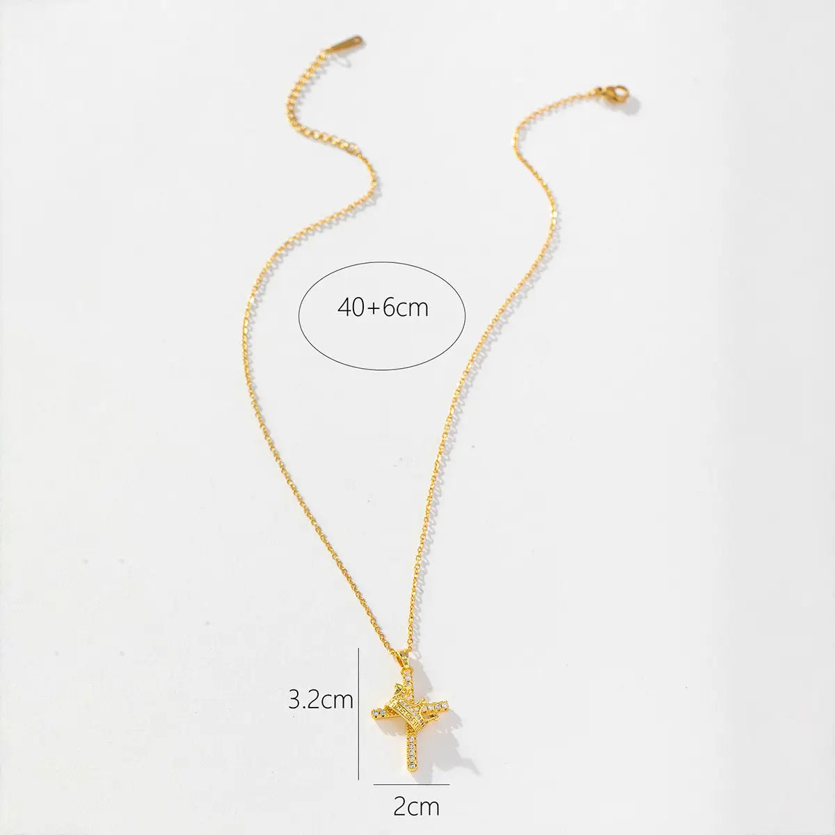 Crown Cross Clavicle Chain 18K Gold Zircon Pendant Necklace