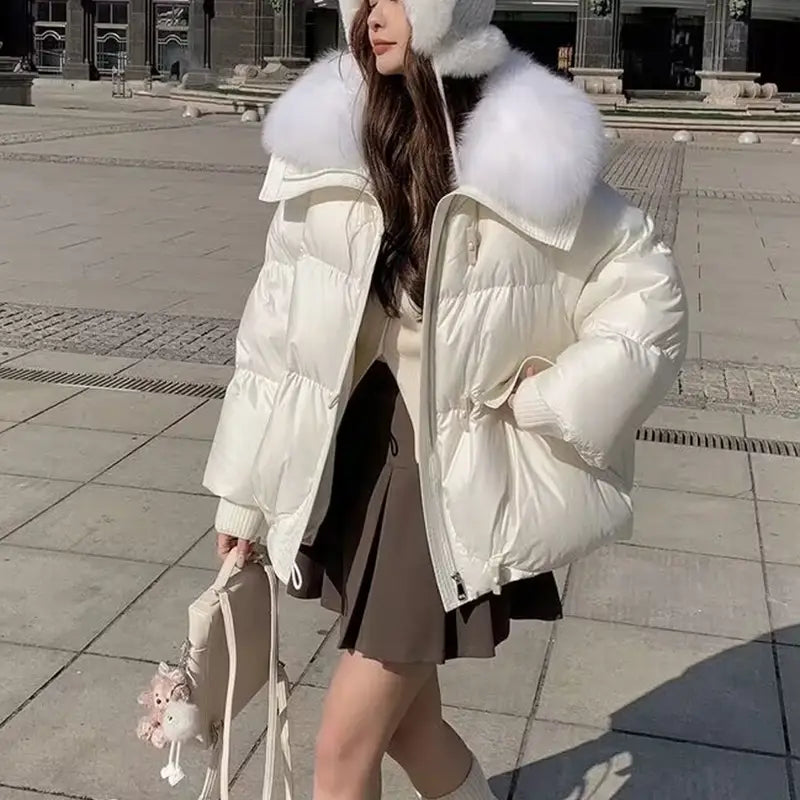 Down Cotton-padded Jacket Women’s Short Fur Collar Thickened Coat Winter Clothing
