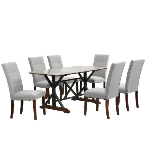 Modern Dining Table For 6-8 7 Piece Kitchen Dining Table Set