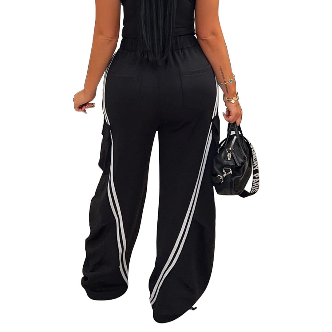 Women’s Fashion Denim Stitching Elastic Waist Trousers