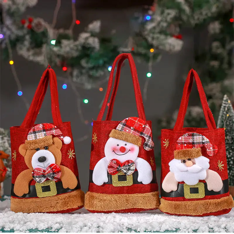 Christmas Candy Gift Tote Bag For Kids Funny Creative Santa Claus Elk Snowman Bear Handbag Small Christmas Tree
