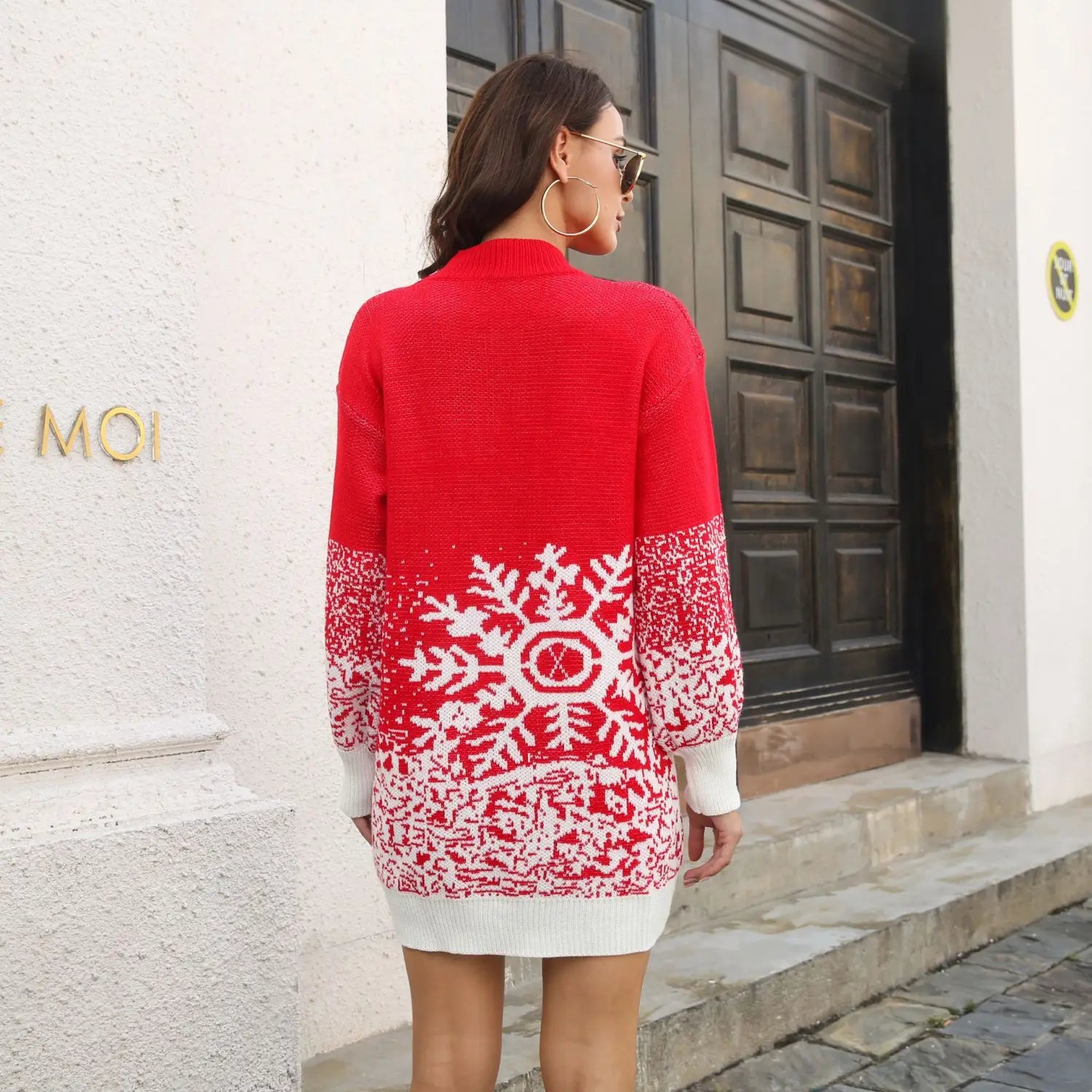 Christmas Snowflake Sweater Dress Loose Pullover Knitted Dresses Fall Winter Women’s Clothing