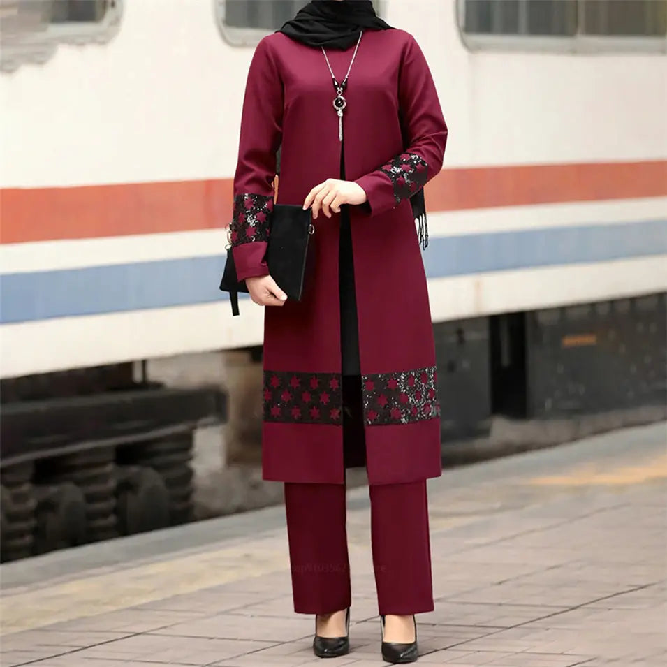 Temperament Two Piece Casual set Women Long Pu