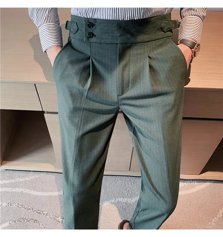 High-waisted Trousers Striped Casual Men