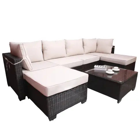 Outdoor Garden Patio Furniture 7Piece PE Rattan Wicker Cushioned Sofa
