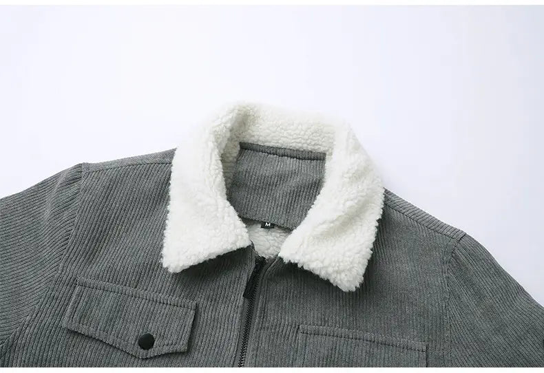 Winter Lapel Fleece Jacket With Pockets Warm Thicken Cotton Coat Men’s Clothing