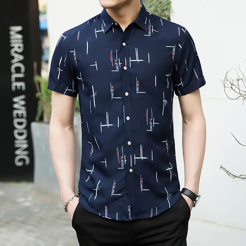 New Men’s Plus Size Printed Short-sleeved Shirt