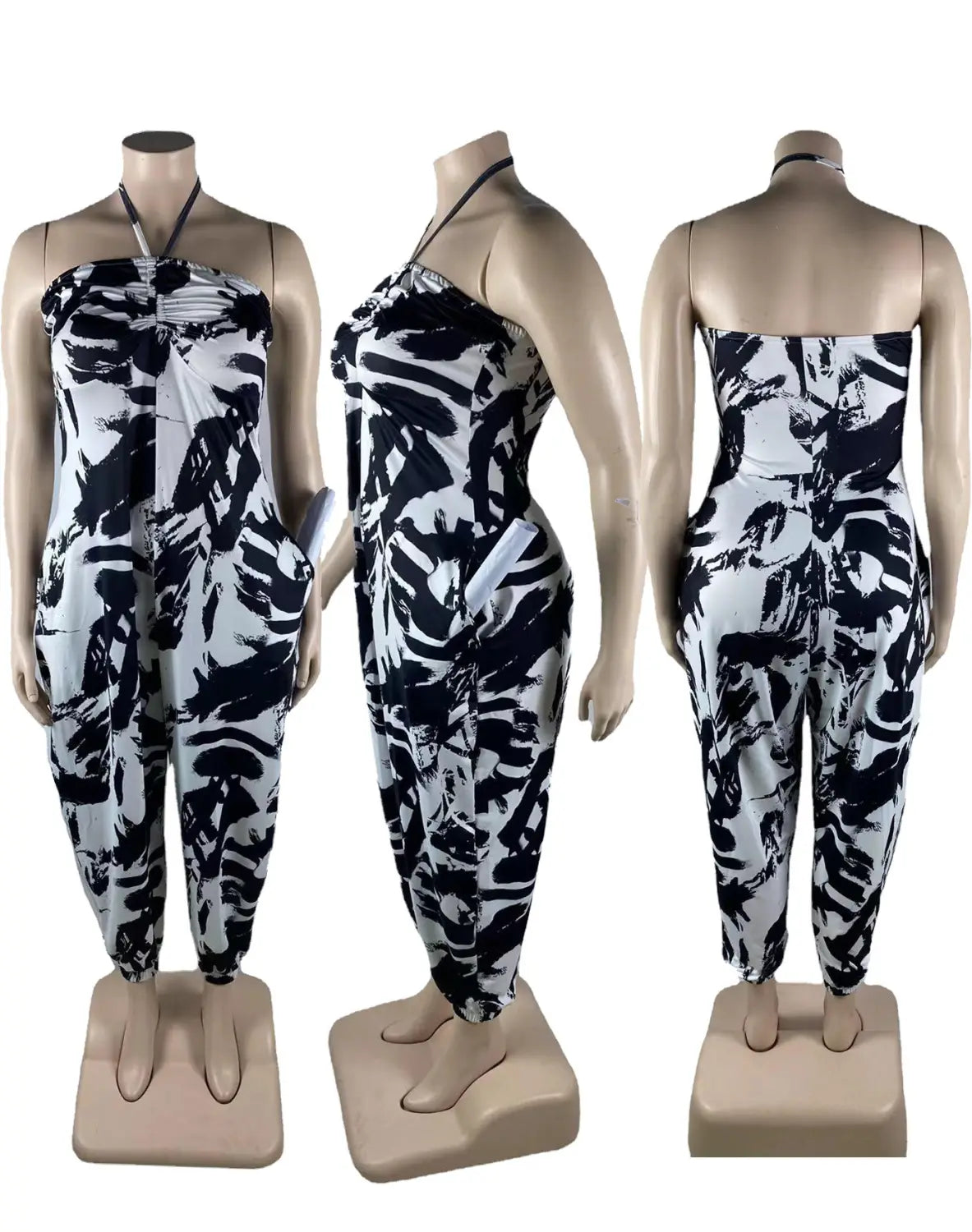 Halter Loose Lantern Sleeveless Print Jumpsuit