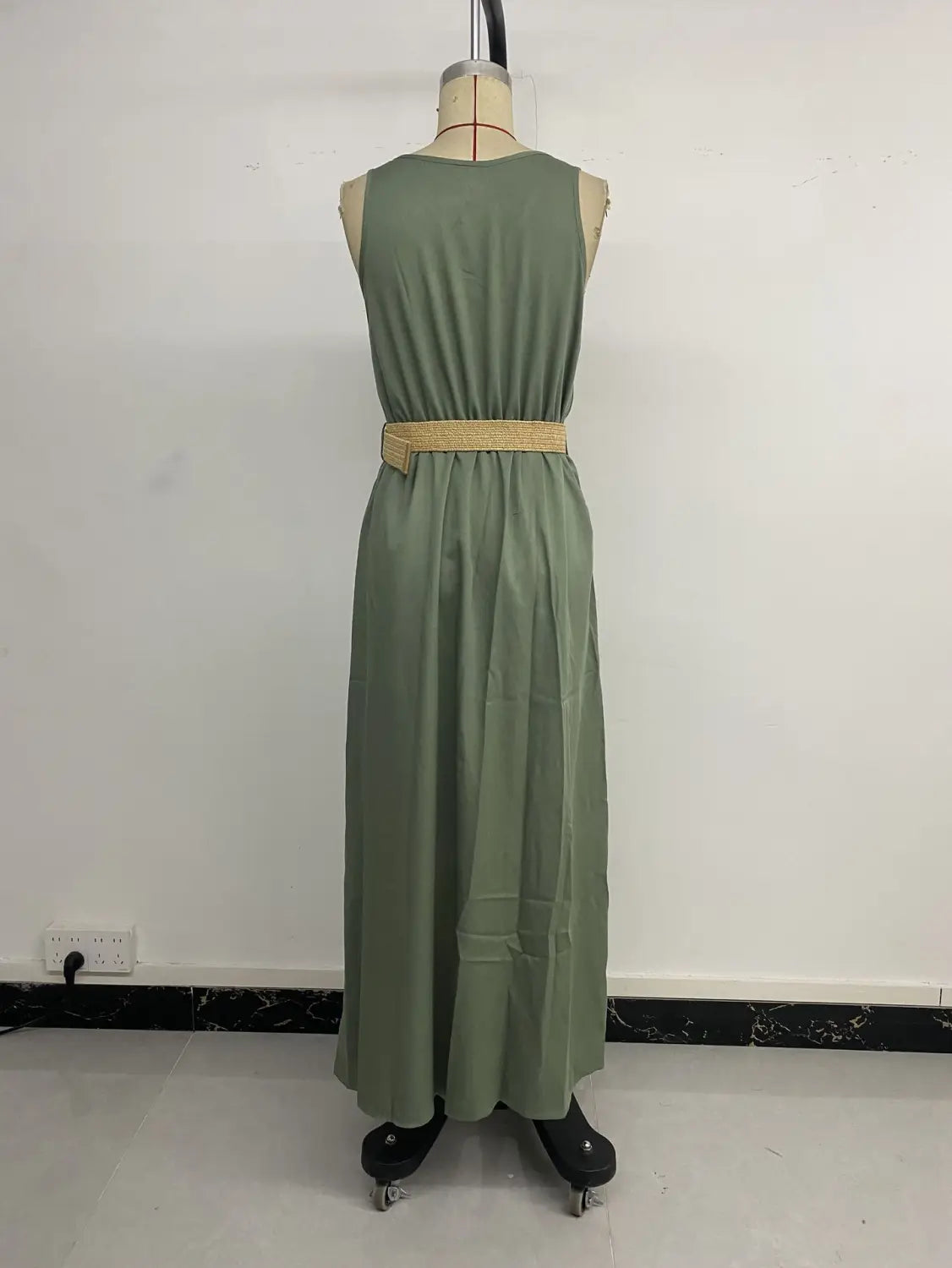 Summer Round-neck Sleeveless Split Dress With Button Design Fashion Solid Beach Long Dresses For Women Clothing