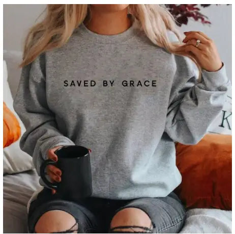Women’s Casual Solid Color Saved By Grace Printed Hoodie
