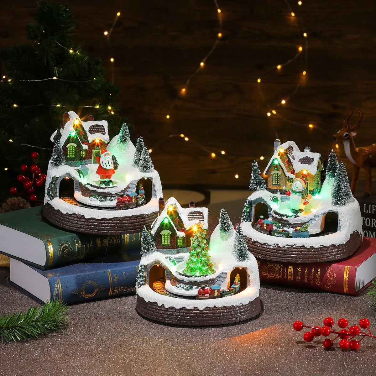 Christmas Rotating Resin Luminous Music Box Ornaments