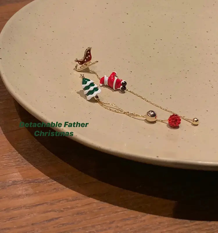 Ins Fashion Xmas Earrings Moving Santa Claus Long Tassel Earrings For Women Christmas Tree Snowflake Asymmetric Drop