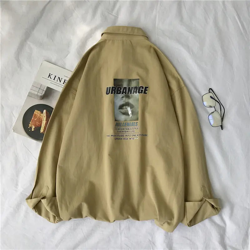 Cotton printed tooling Hong Kong style long sleeve shirt for men